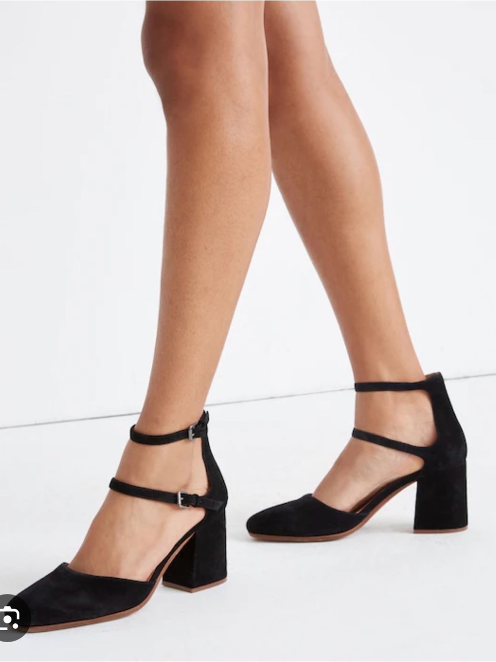 Madewell Black Suede Double-Ankle Strap Block Heels